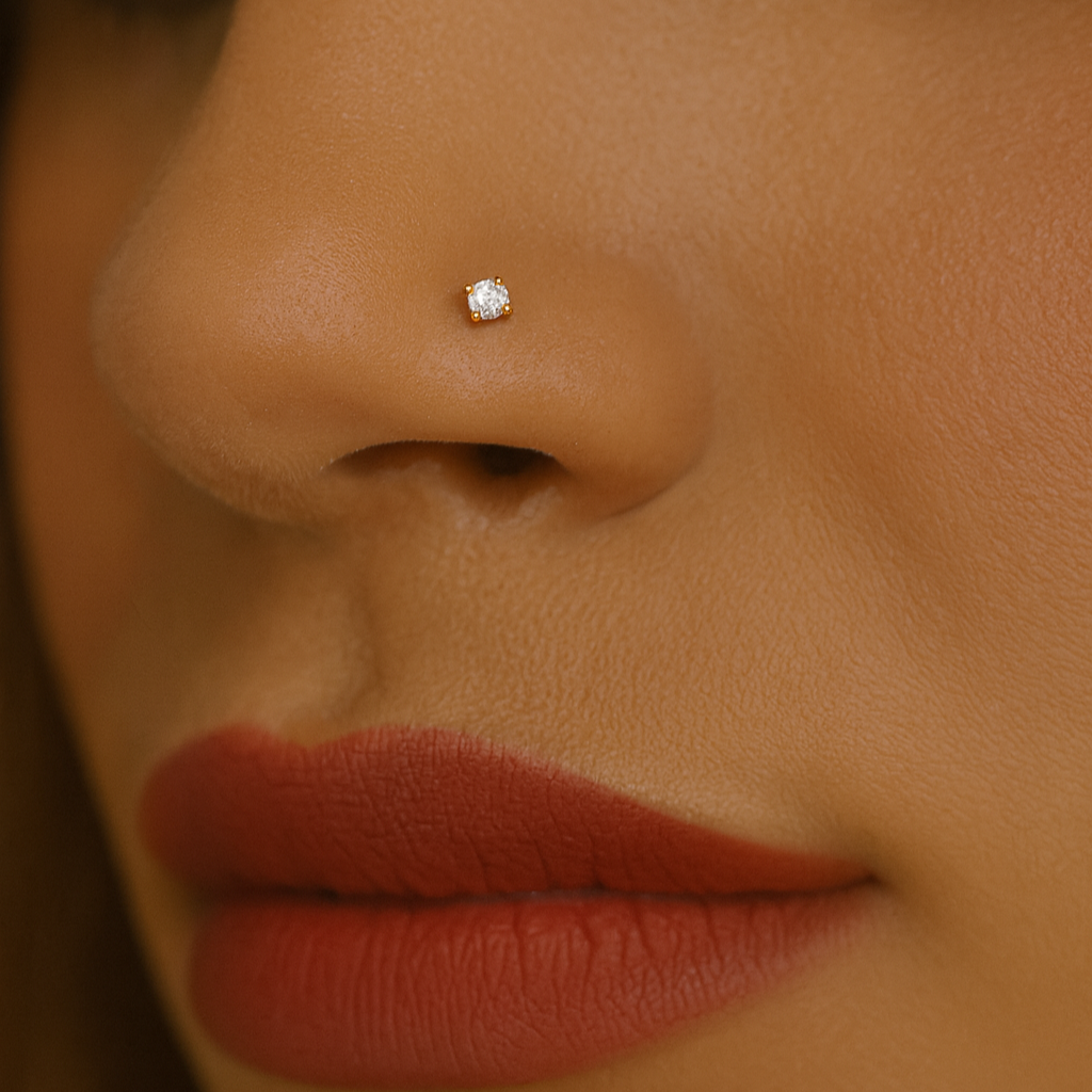 18K Gold CZ Jewelled L-Bend Nose Stud - Monster Piercing