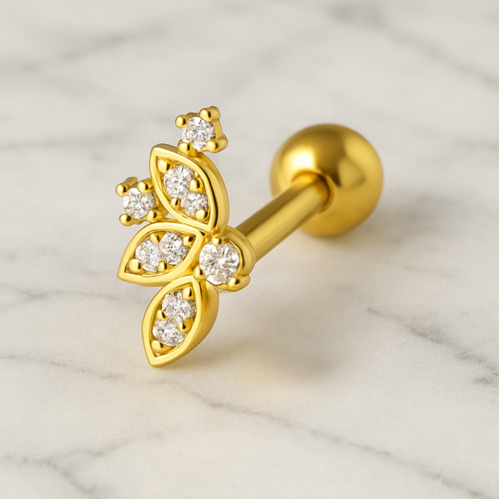 316L Surgical Steel Micro Jewelled Floral Flat Back Labret Cartilage Helix Tragus Piercing Ear Stud - Monster Piercing