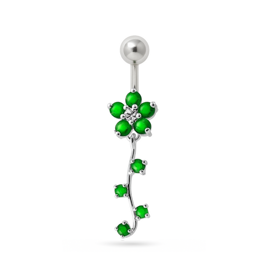 925 Sterling Silver Fancy  Silver Flower Dangling Belly Ring - Monster Piercing