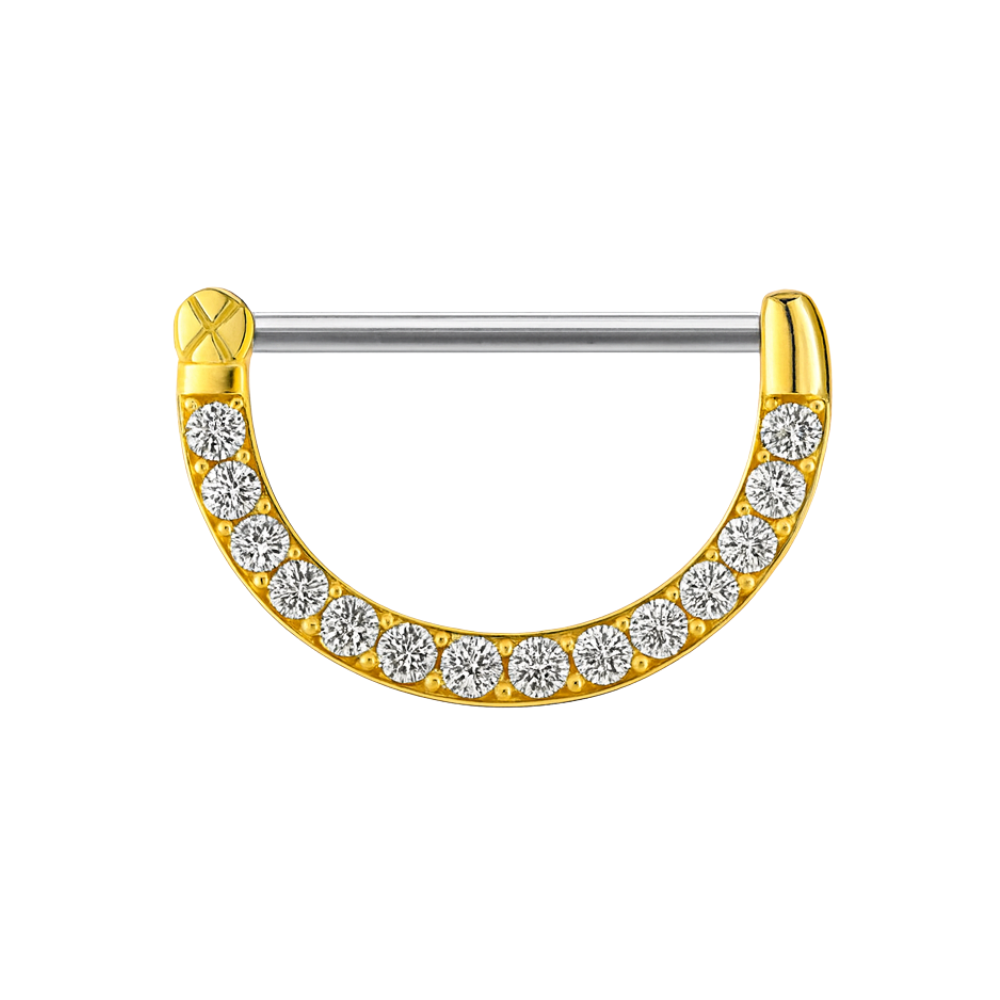 316L Surgical Steel Multi Round Jewelled CZ Nipple Clicker Ring Gold