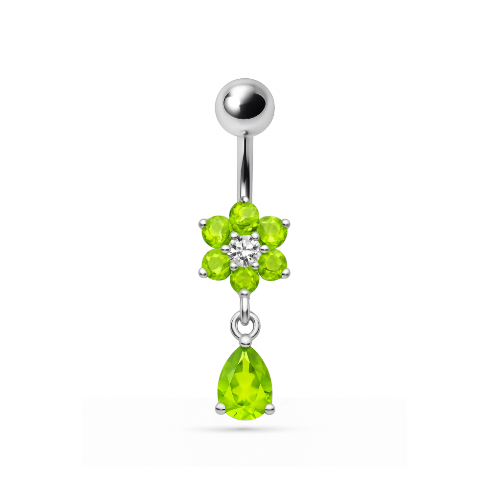 925 Sterling Silver Fancy Flower Silver Dangling With SS Belly Ring - Monster Piercing
