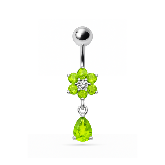 925 Sterling Silver Fancy Flower Silver Dangling With SS Belly Ring - Monster Piercing