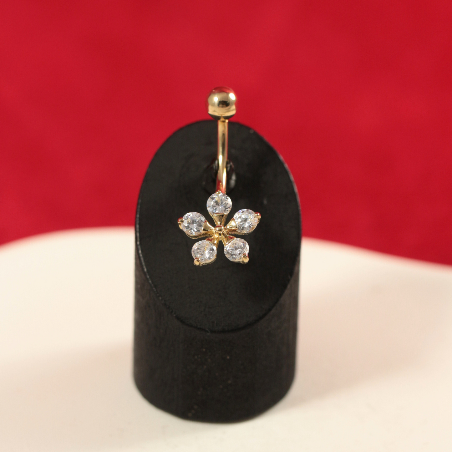 14K Gold Studded Pentas Flower Belly Ring - Monster Piercing