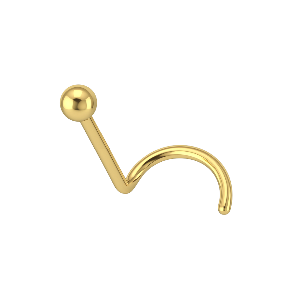 14K Gold Plain Bead Ball Top Nose Screw - Monster Piercing