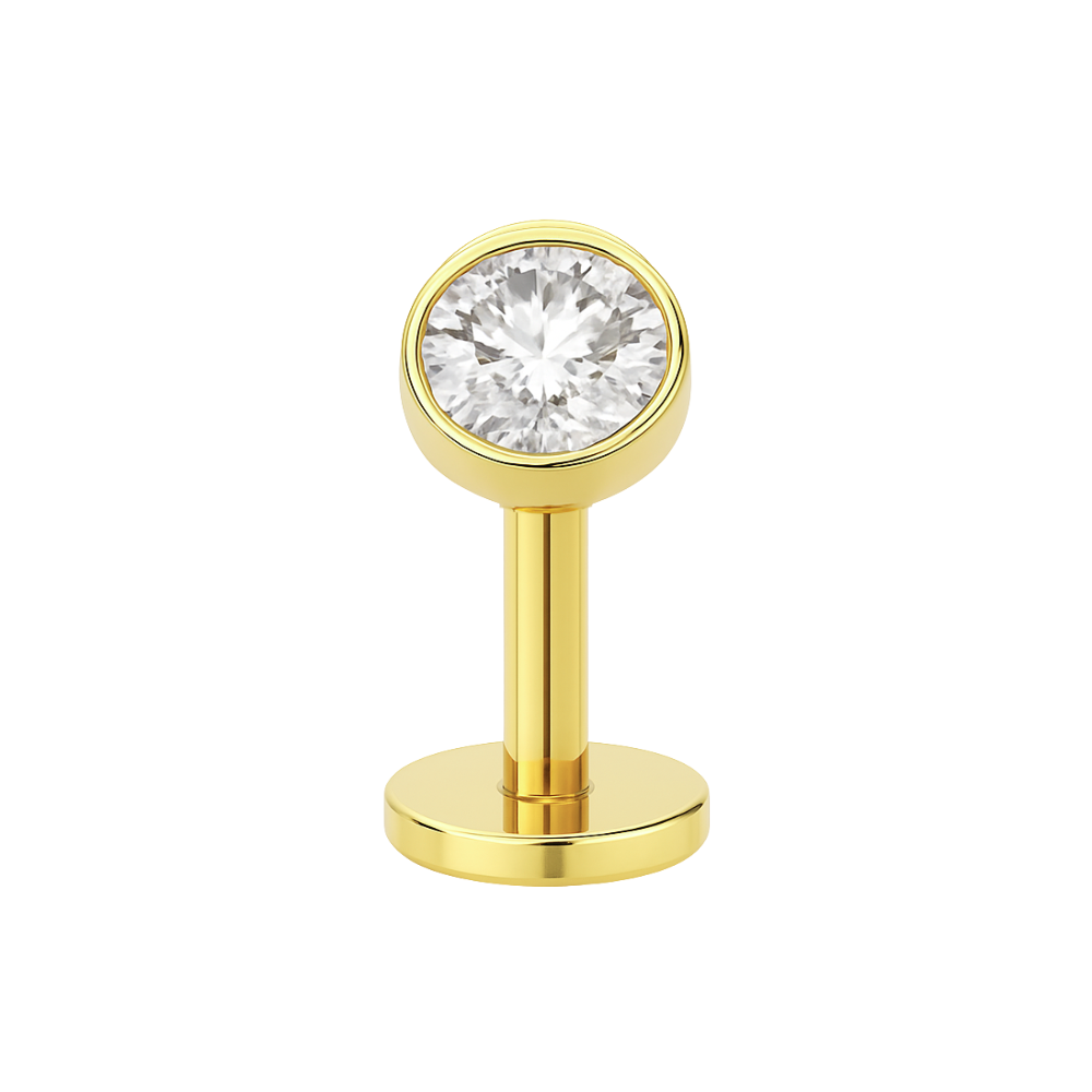 Gold-tone G23 Titanium Round CZ Jewelled Threadless Floating Belly Ring featuring a clear cubic zirconia gem, perfect for stylish belly piercings.
