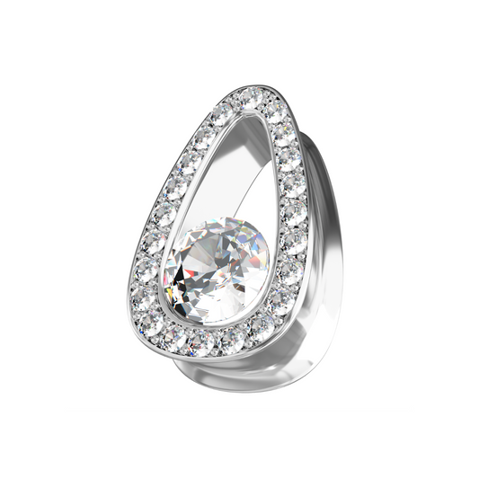 316L Surgical Steel Clear CZ Jewelled Tear Drop Ear Plug - Monster Piercing