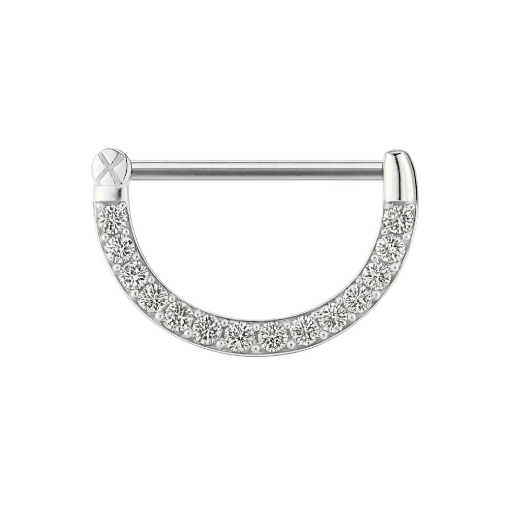 316L Surgical Steel Multi Round Jewelled CZ Nipple Clicker Ring Silver