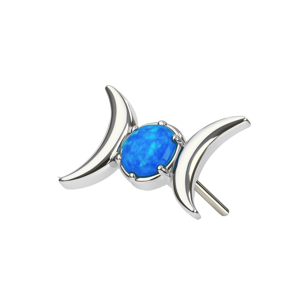 Blue opal-set G23 Titanium Celestial Moon Phase Top in threadless style, perfect for tragus or labret body jewelry collections.