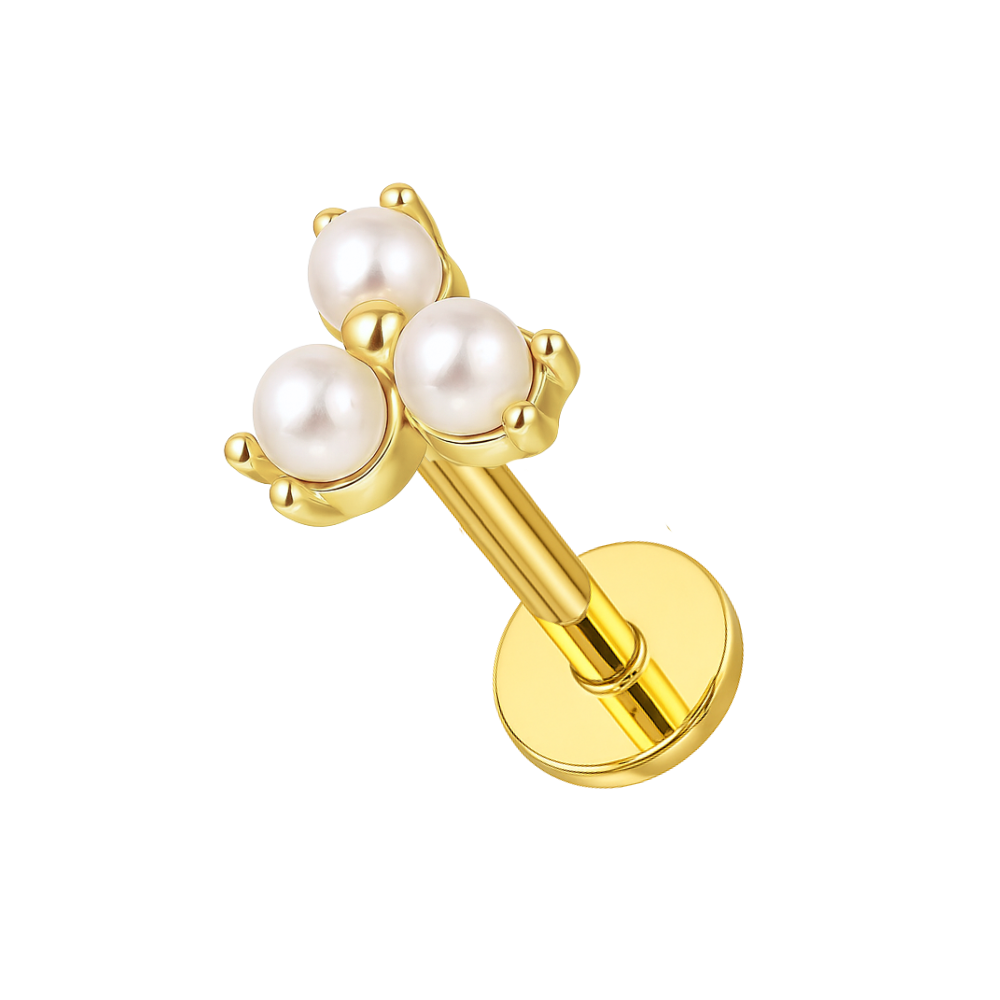 316L Surgical Steel Triple Pearl Flower Helix Tragus Piercing Ear Stud