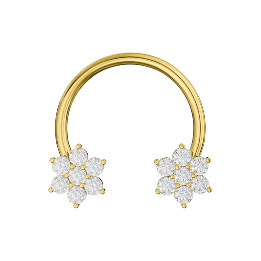 316L Surgical Steel Horseshoe Circular Bar with Floral Flower Septum Piercing - Monster Piercing