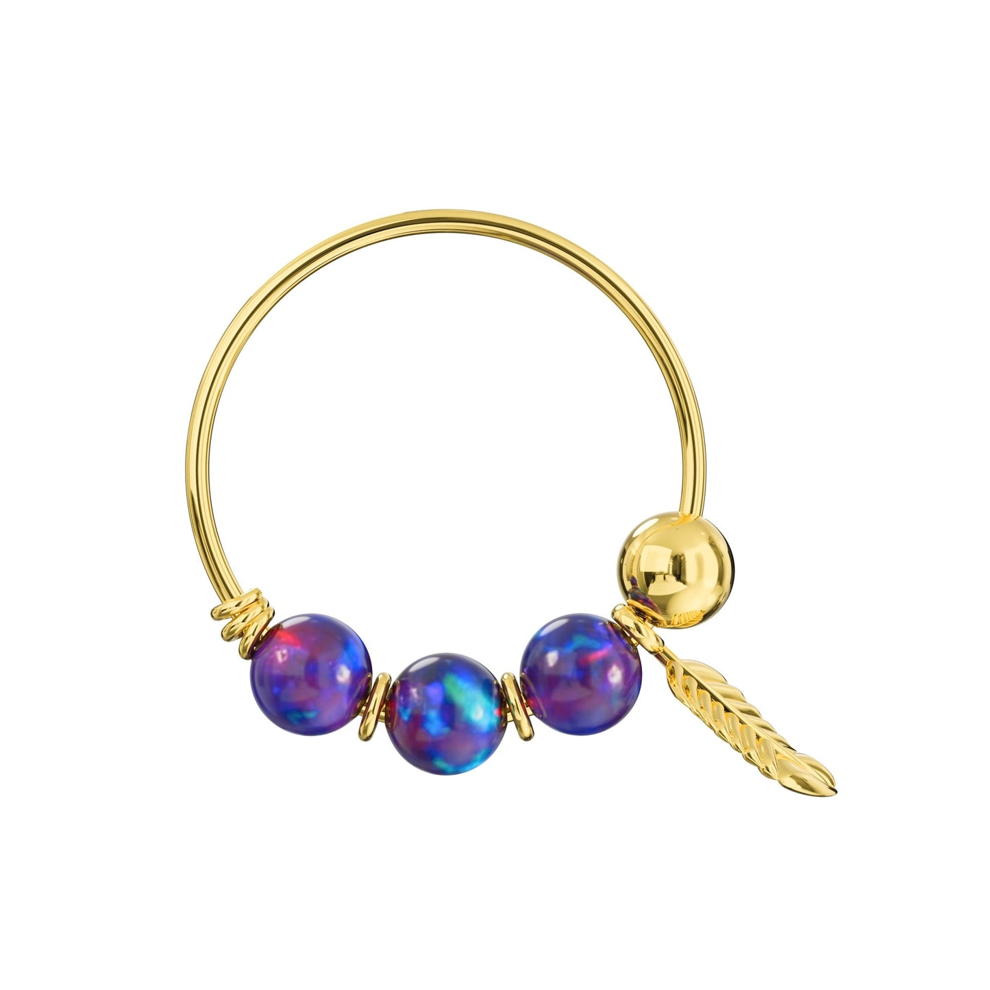 9K Gold Opal Stones with Leaf Hoop Nose Ring