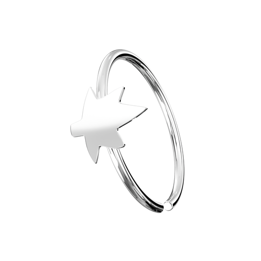 925 Sterling Silver Open Nose Hoop Ring with Marijuana Leaf - Monster Piercing