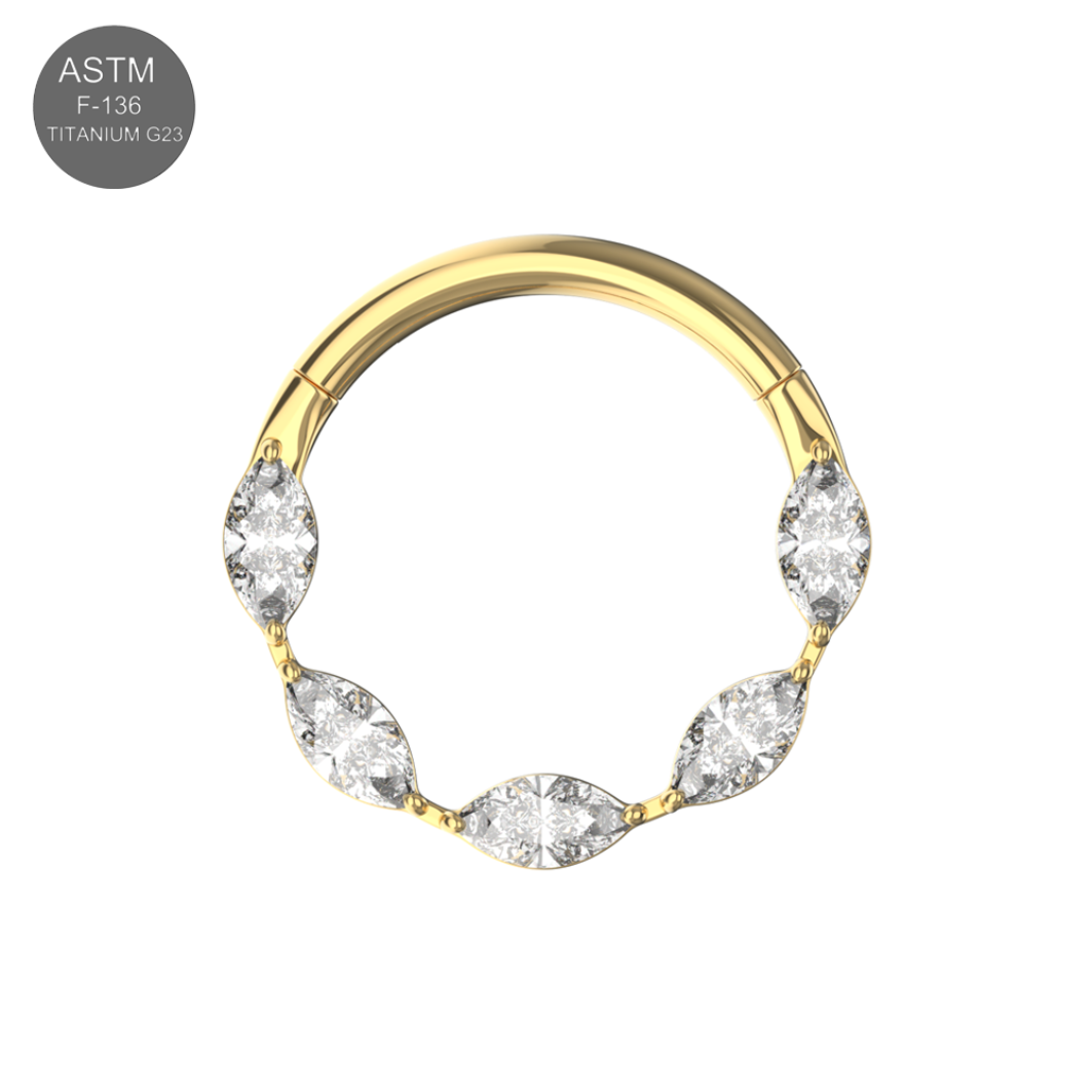 G23 Titanium Cubic Zirconia Marquise Linked Hinged Segment Clicker Ring - Monster Piercing