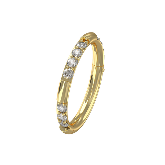 9K Gold Hinged Multi CZ On Grooved Sides Segment Clicker Ring - Monster Piercing