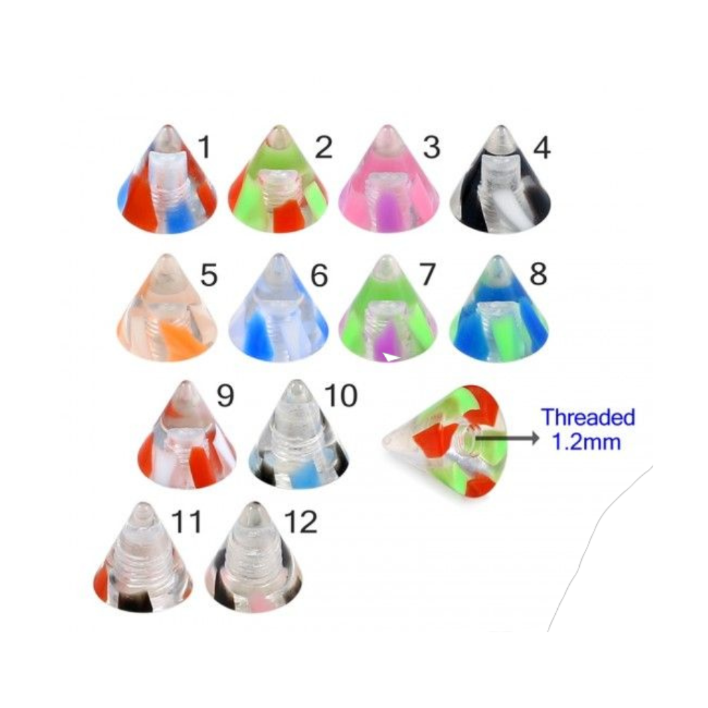 316L Surgical Steel Curved Bar with Marble Effect UV Cone (Pack of 10) - Monster Piercing