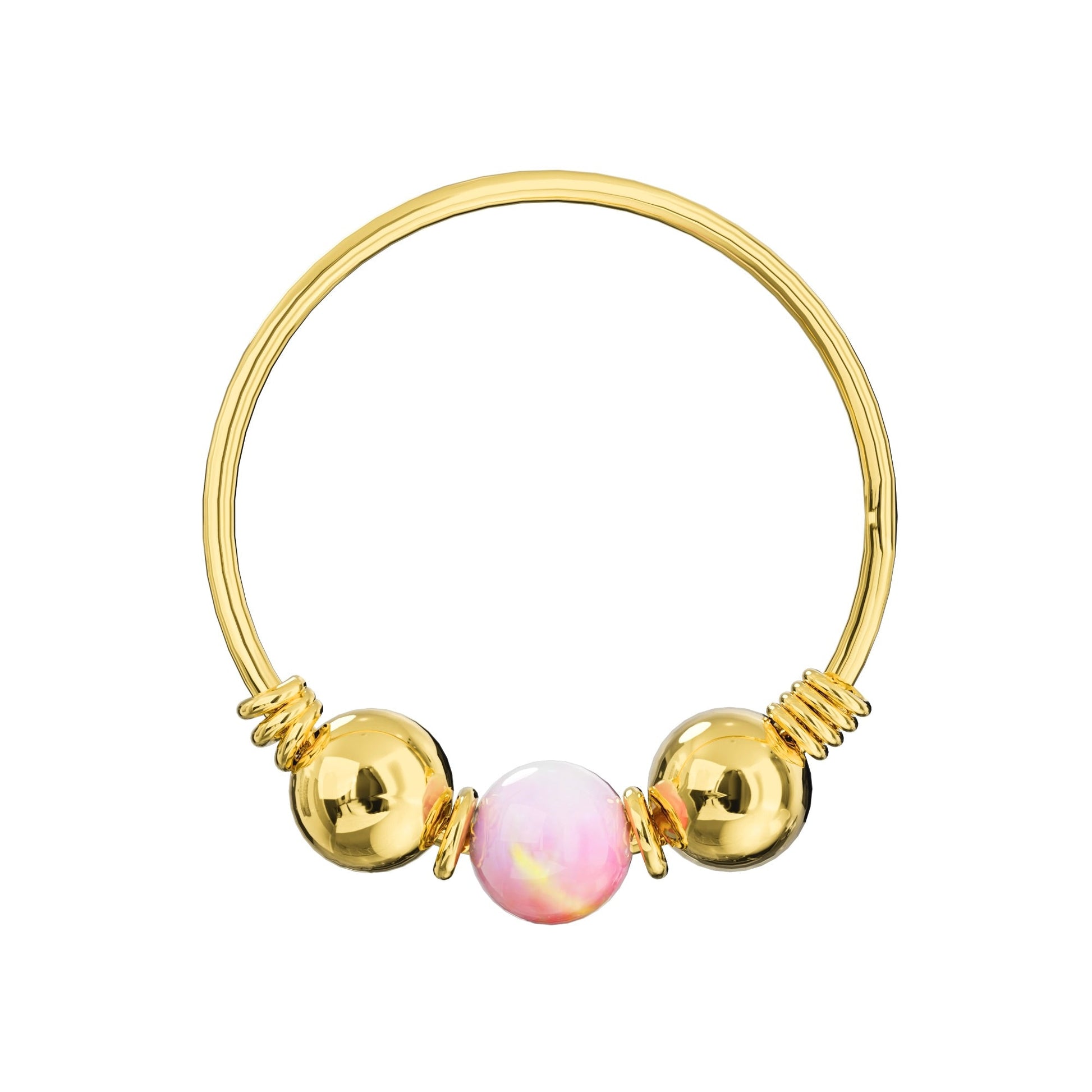 9K Gold Spring Coil end with Opal center Nose Hoop Ring - Monster Piercing