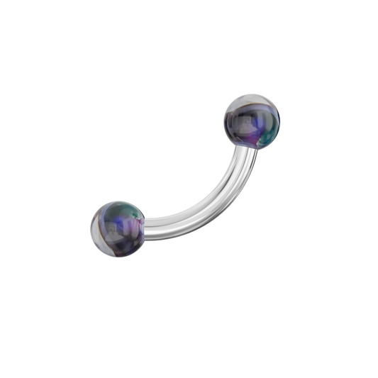 316L Surgical Steel Curved Bar with Trippy Marble UV Ball (Pack of 10) - Monster Piercing