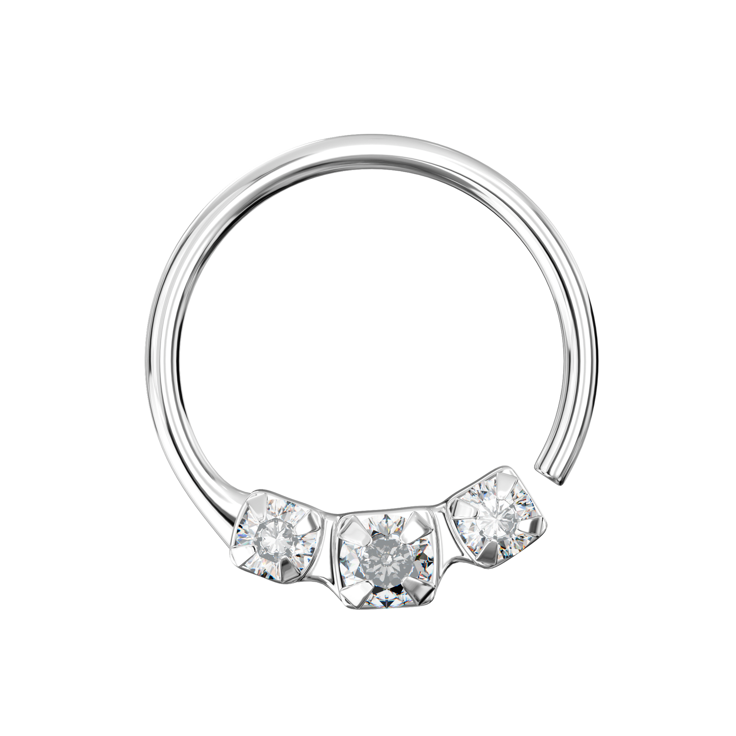 925 Sterling Silver 3 CZ Paved Nose Hoop Ring - Monster Piercing