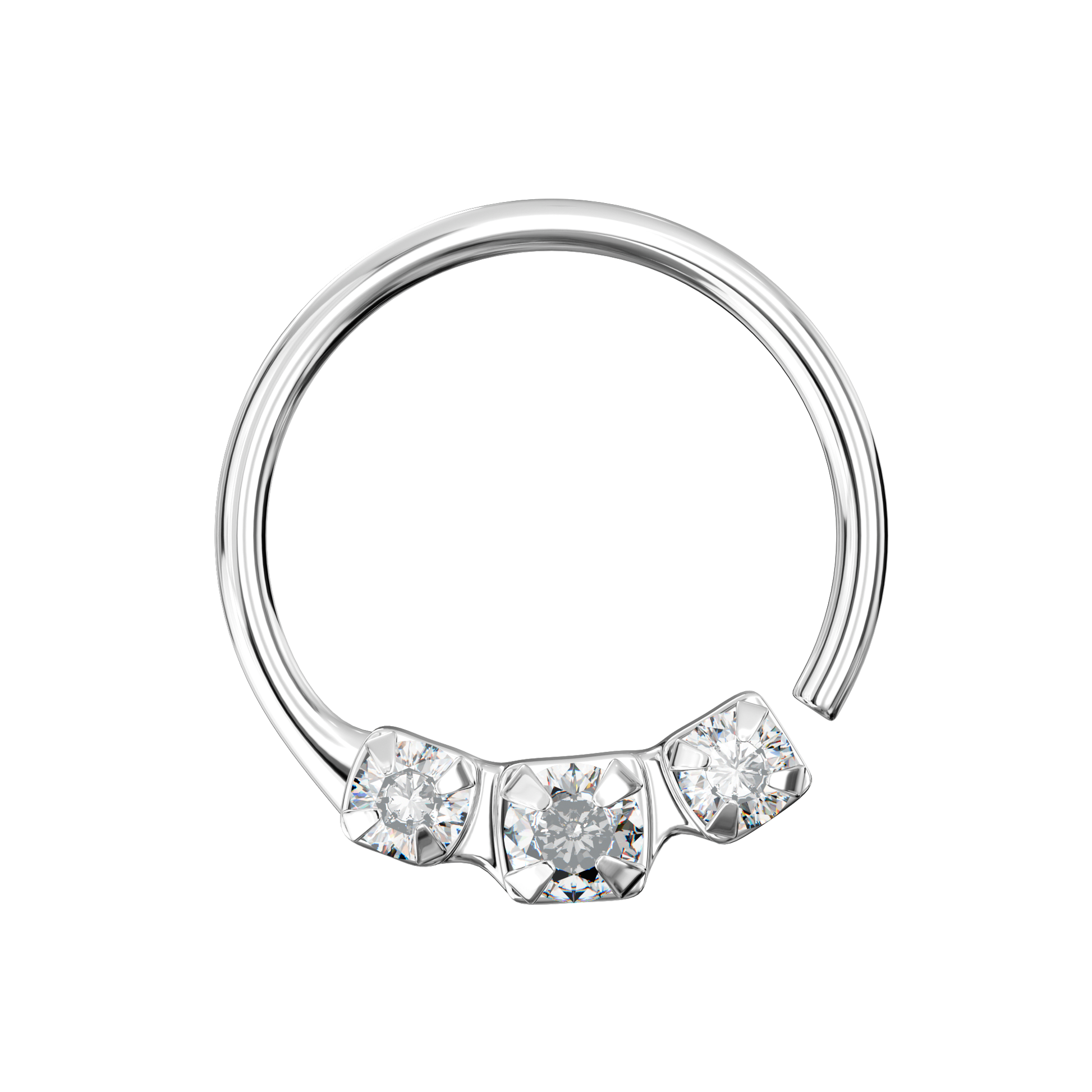 925 Sterling Silver 3 CZ Paved Nose Hoop Ring - Monster Piercing