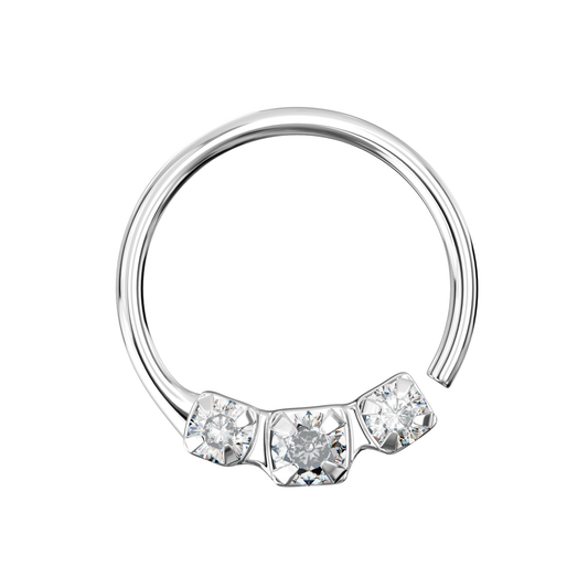 925 Sterling Silver 3 CZ Paved Nose Hoop Ring - Monster Piercing
