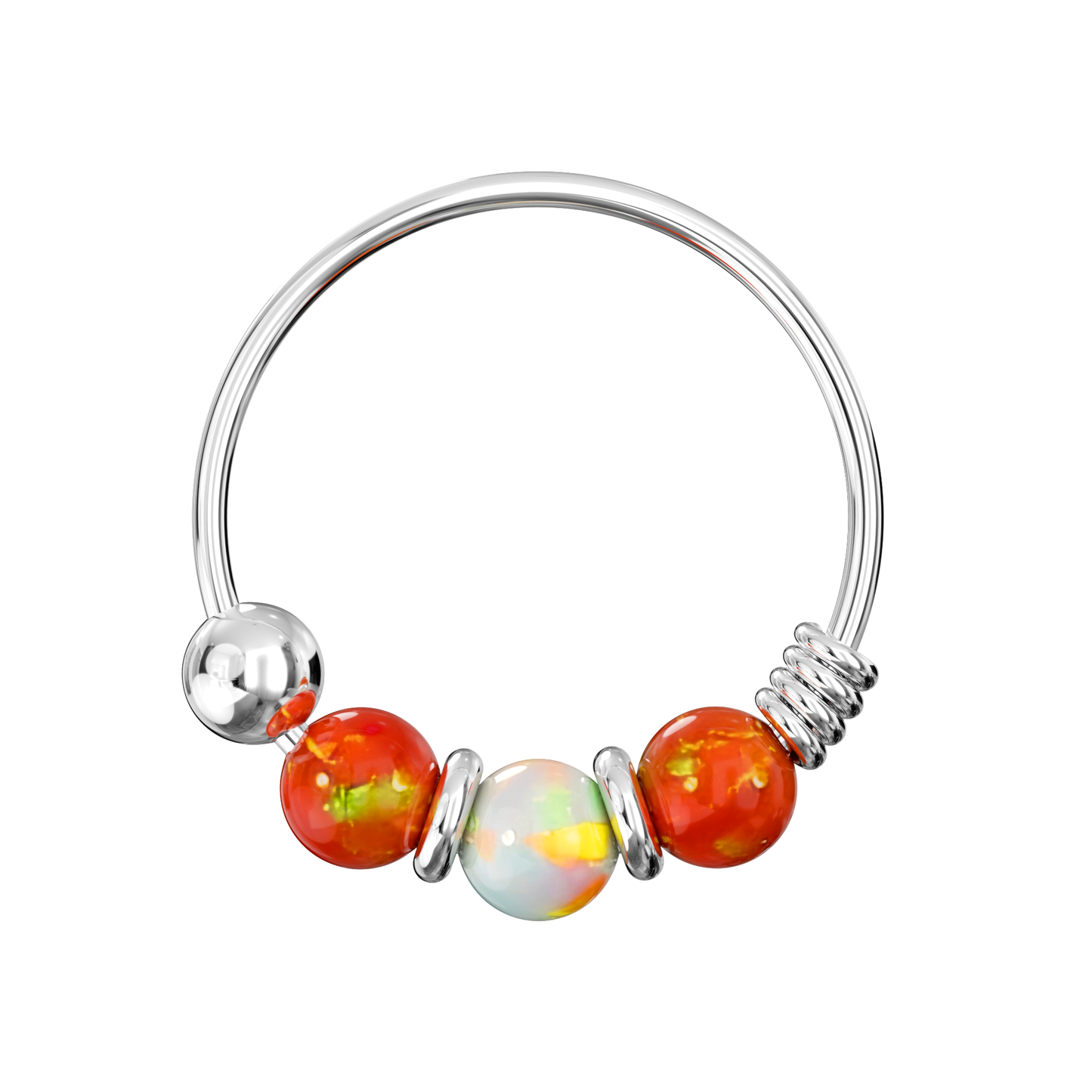925 Sterling Silver AB Opal Bead in Center Nose Hoop Ring - Monster Piercing