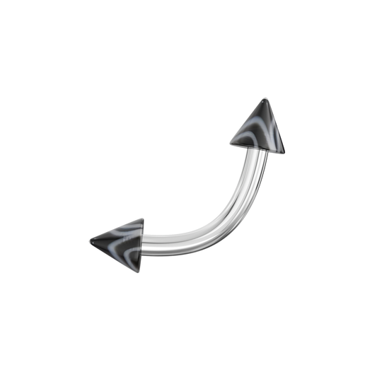 316L Surgical Steel Curved Bar with Marble Effect UV Cone (Pack of 10) - Monster Piercing