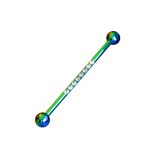 316L Surgical Steel 8 Cubic Zirconia Jewelled Industrial Barbell - Monster Piercing
