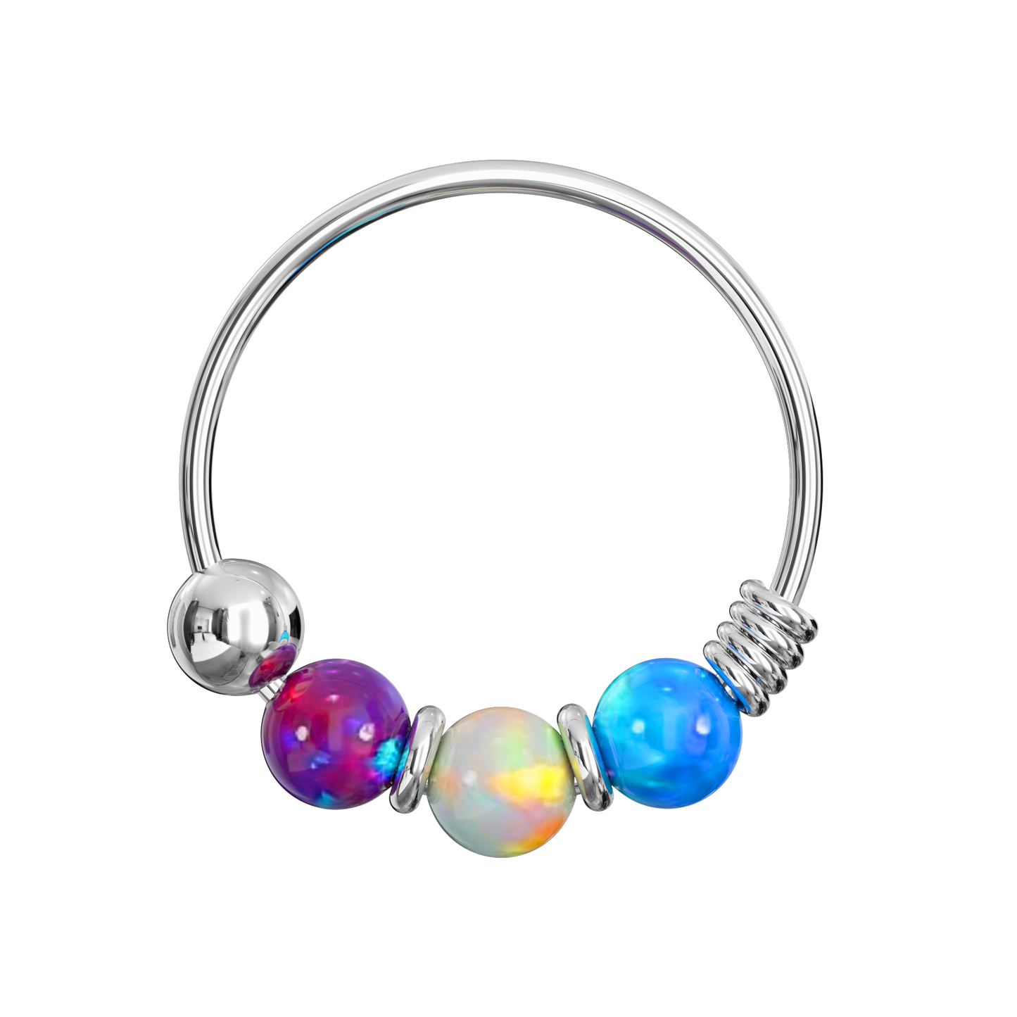 925 Sterling Silver with Opal Beads Hoop Nose Ring - Monster Piercing