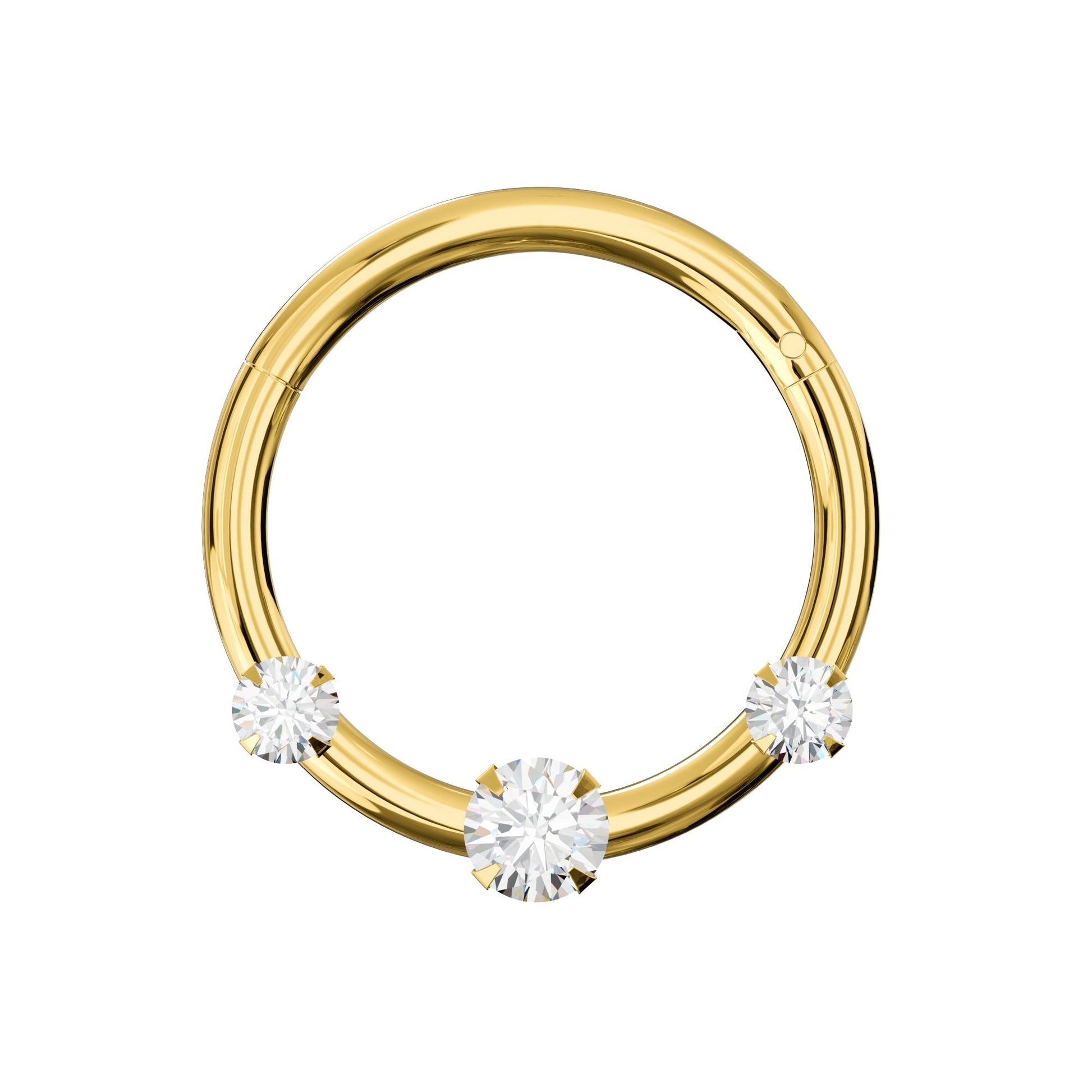 925 Sterling Silver Triple CZ Jewelled Hinged Segment Clicker Ring - Monster Piercing