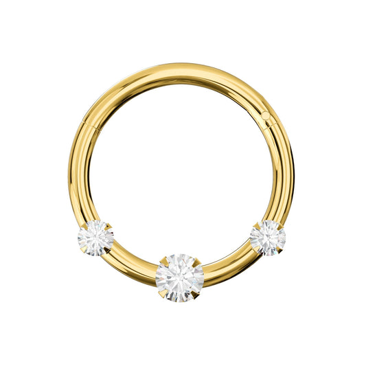 925 Sterling Silver Triple CZ Jewelled Hinged Segment Clicker Ring - Monster Piercing