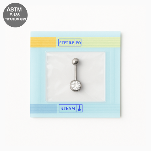 EO Gas Sterilised G23 Titanium Single CZ Jewelled Belly Ring 8mm 10mm 12mm