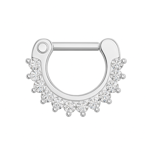 316L Surgical Steel Single Line Pronged CZs Septum Clicker