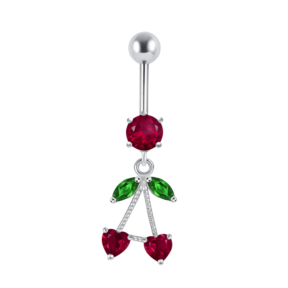 925 Sterling Silver Fancy Jewelled Double Heart Stone Dangling Belly Ring - Monster Piercing