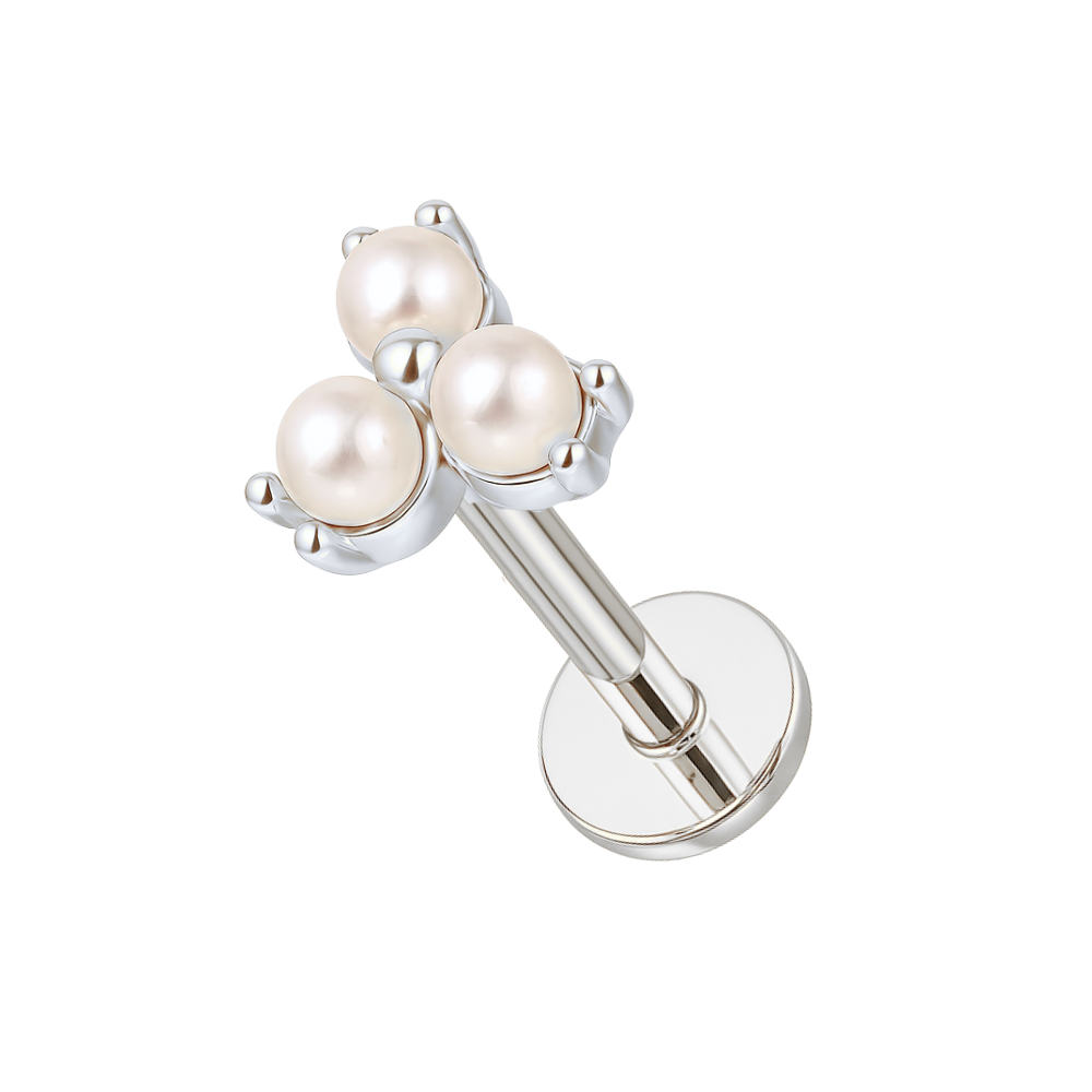 316L Surgical Steel Triple Pearl Flower Helix Tragus Piercing Ear Stud