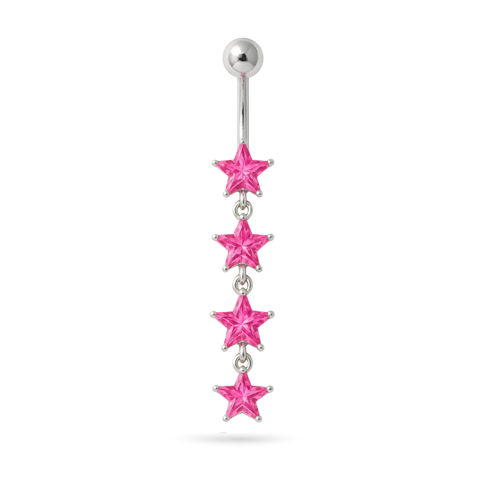 925 Sterling Silver Jewel Four Continuous Star Dangling Belly Ring - Monster Piercing