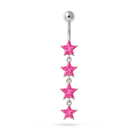 925 Sterling Silver Jewel Four Continuous Star Dangling Belly Ring - Monster Piercing
