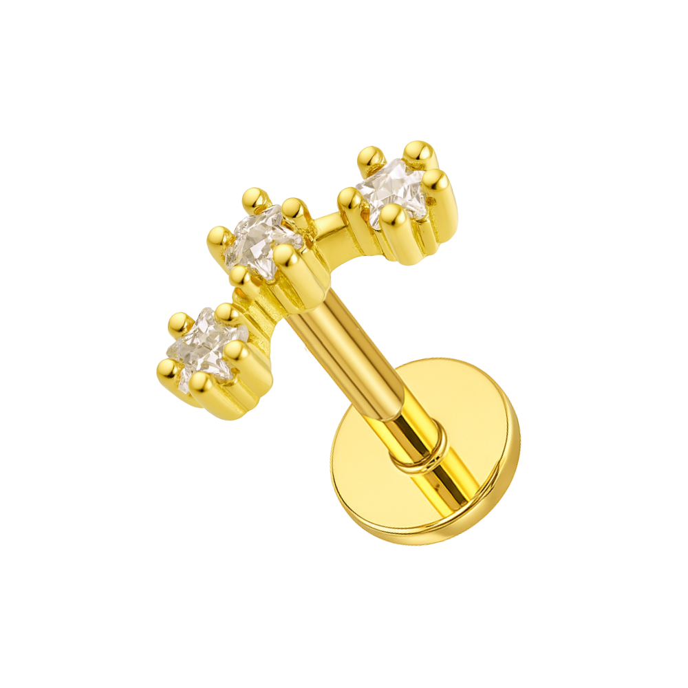 316L Surgical Steel Jewelled Tri-Star Flatback Stud