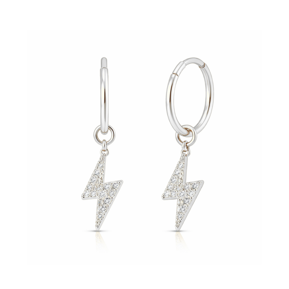 316L Surgical Steel CZ Jewelled Dangling Flash Hinged Earring Pair