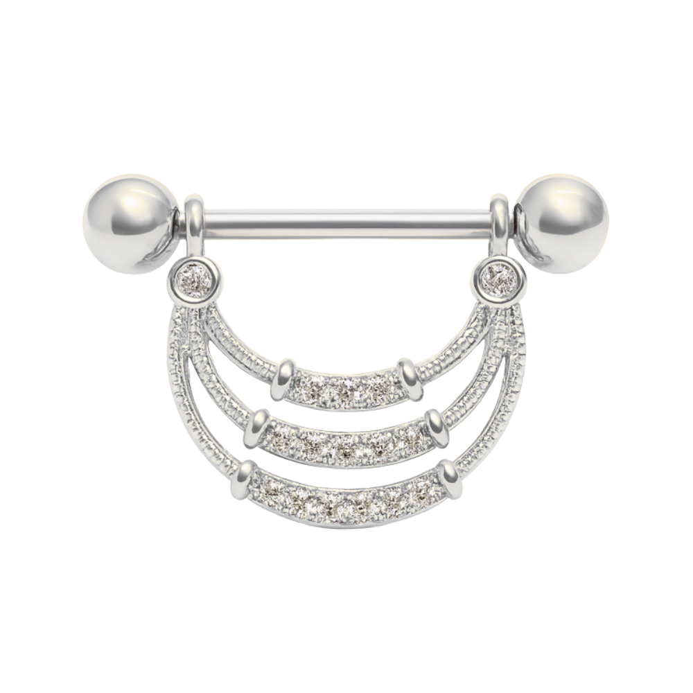 316L Surgical Steel Micro Jewelled Tri Rope Nipple Bar