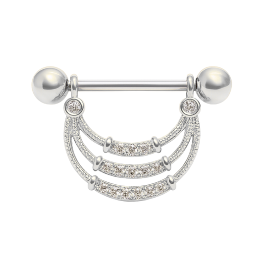 316L Surgical Steel Micro Jewelled Tri Rope Nipple Bar