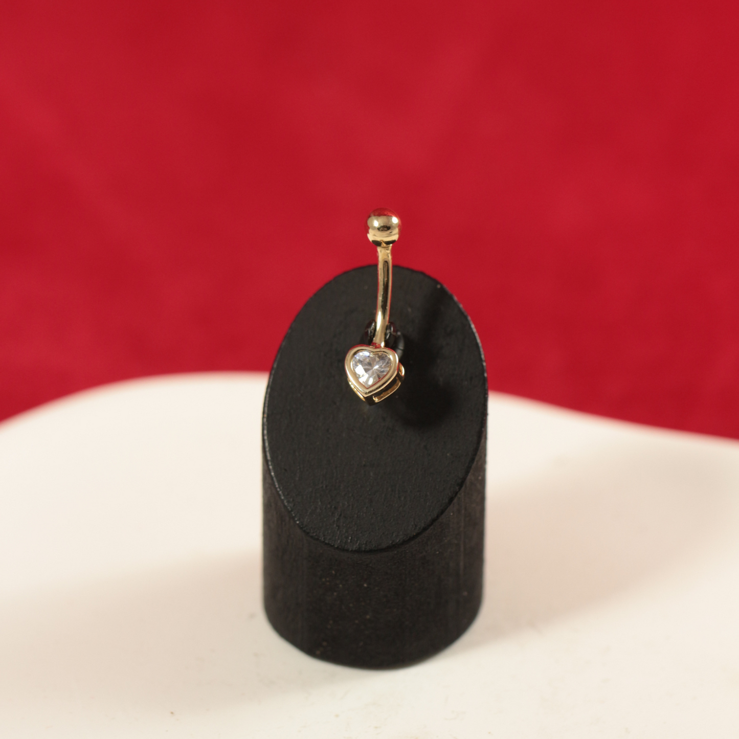 14K Gold Studded Heart Belly Ring - Monster Piercing