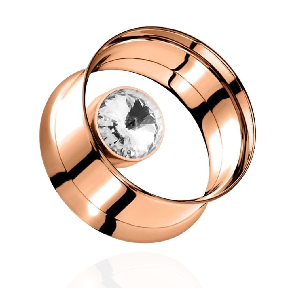 316L Surgical Steel Rose Gold Bezel Set Stone Internally Threaded Tunnel - Monster Piercing