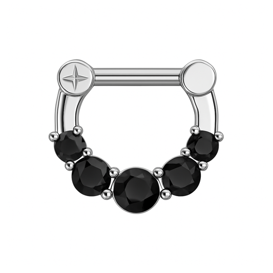 316L Surgical Steel Five Pronged Black CZs Septum Clicker Ring