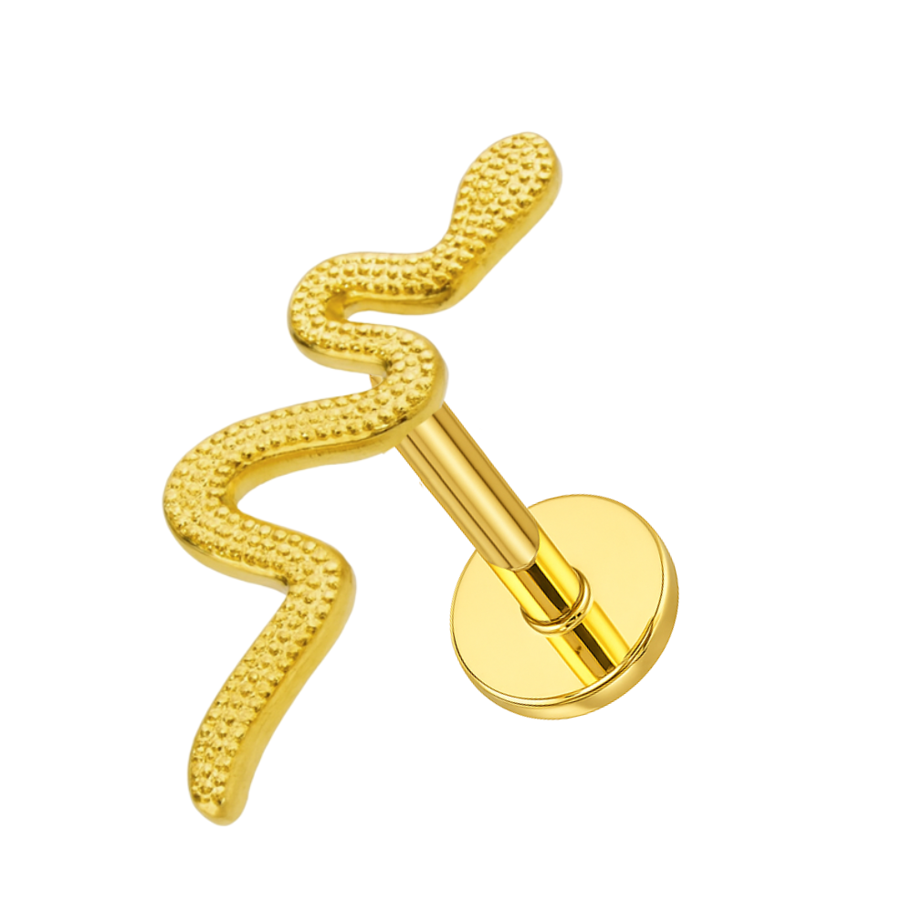 316L Surgical Steel Plane Snake Internally Threaded Flatback Stud