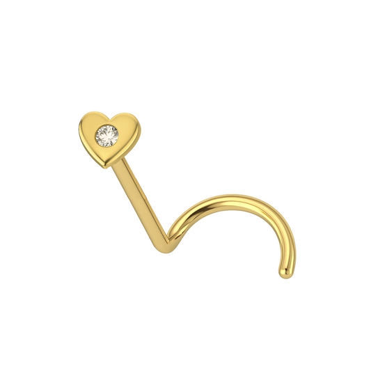 14K Gold Cubic Zirconia Jewelled Heart Nose Screw Stud - Monster Piercing