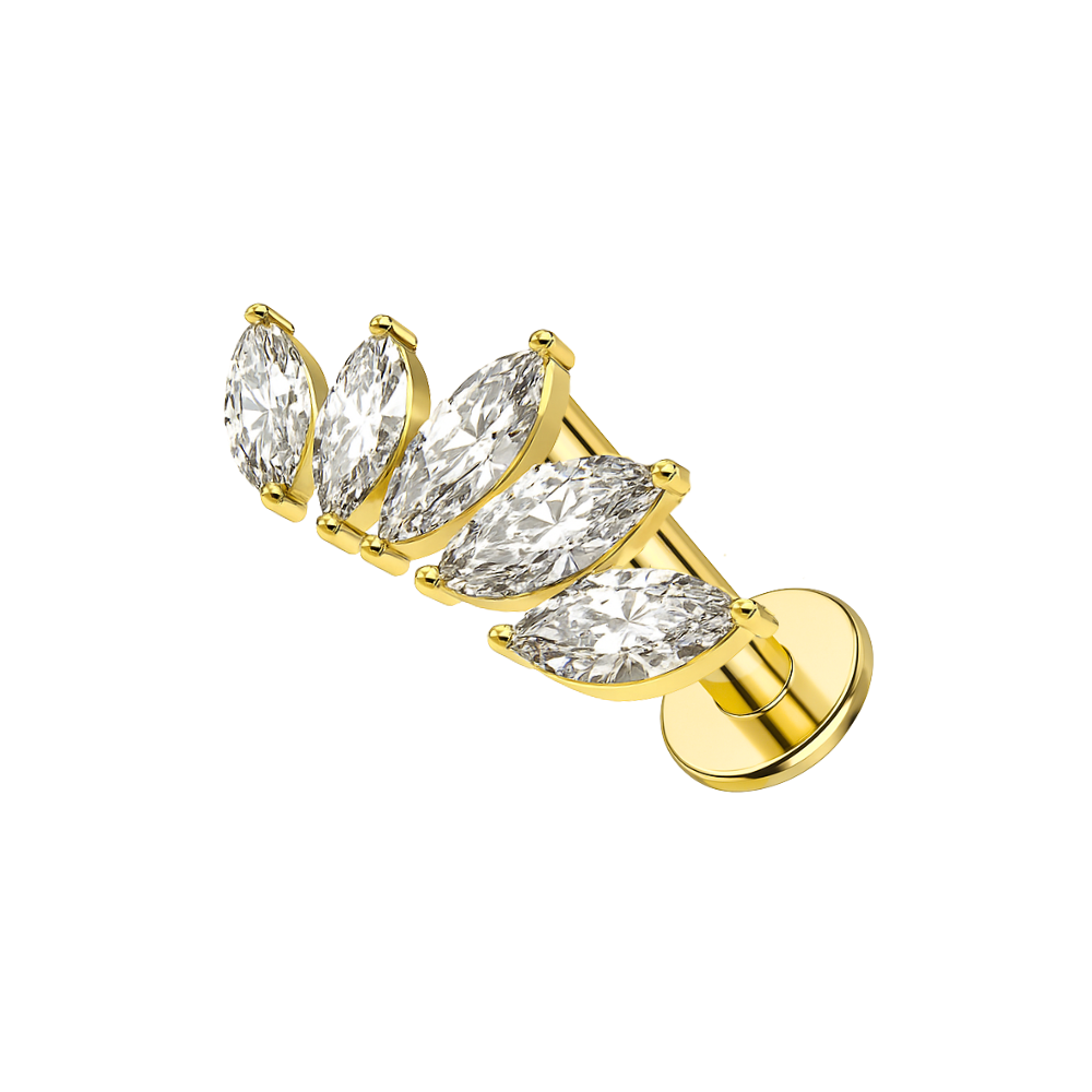 14K Gold Marquise Internal Threaded Flatback Stud - Monster Piercing