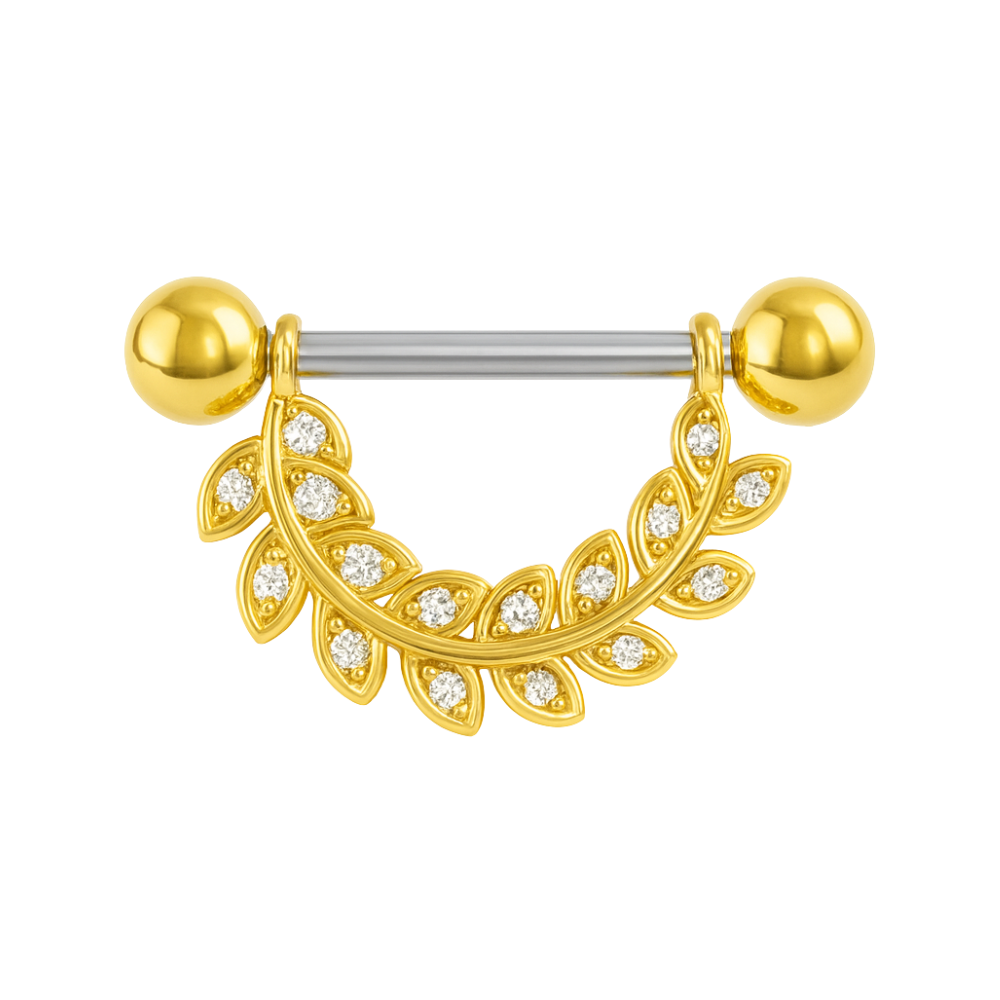 Gold floral leaf nipple bar