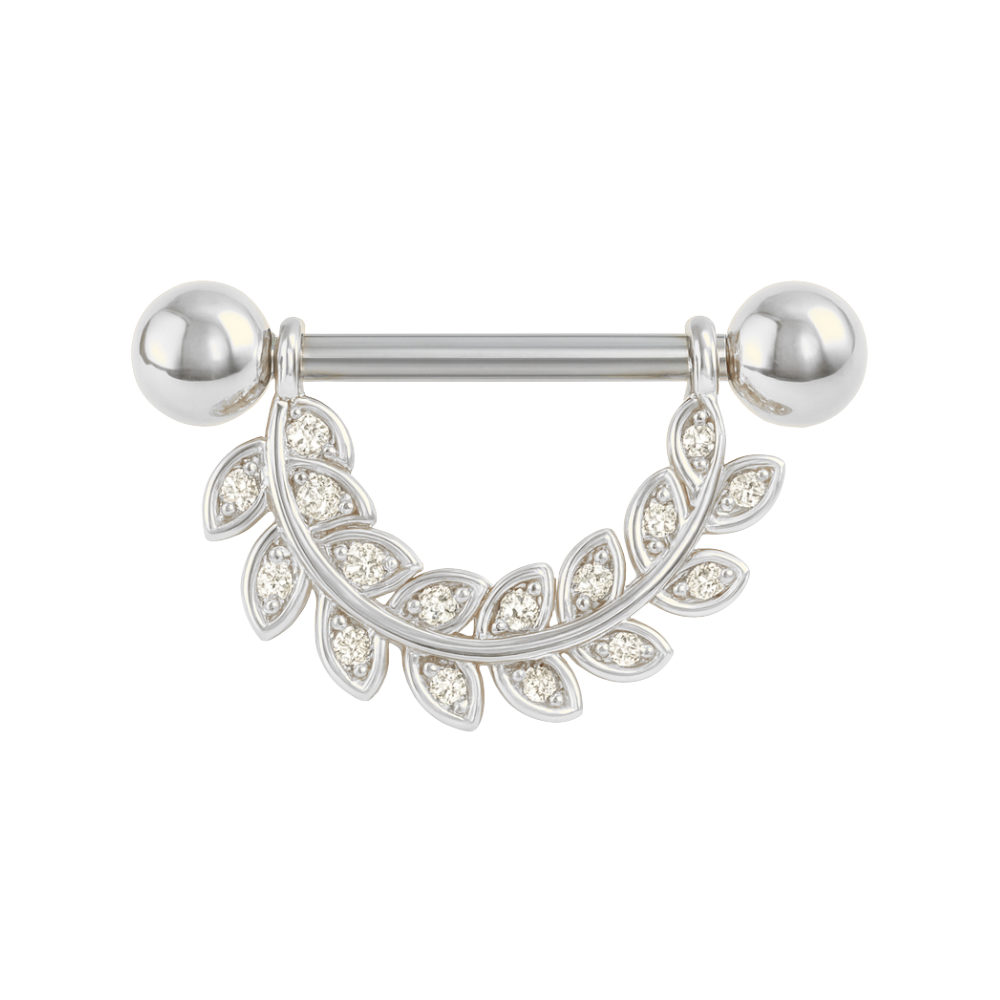 Silver floral leaf nipple bar