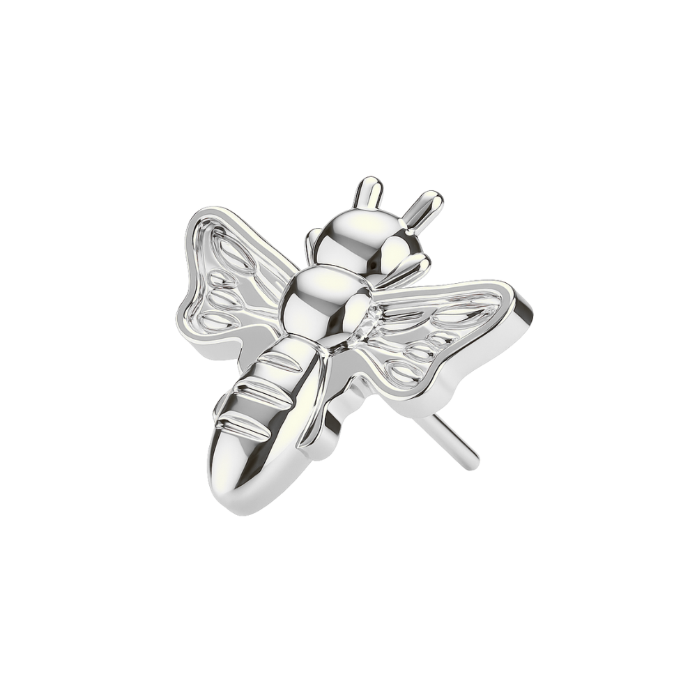 Buzzing Bee Threadless Top in polished silver G23 Titanium for cartilage or tragus piercings. Hypoallergenic and stylish body jewelry piece.