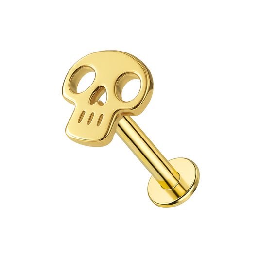 14K Gold Internal Thread Plain Skull Top With Internal Thread Base Labret